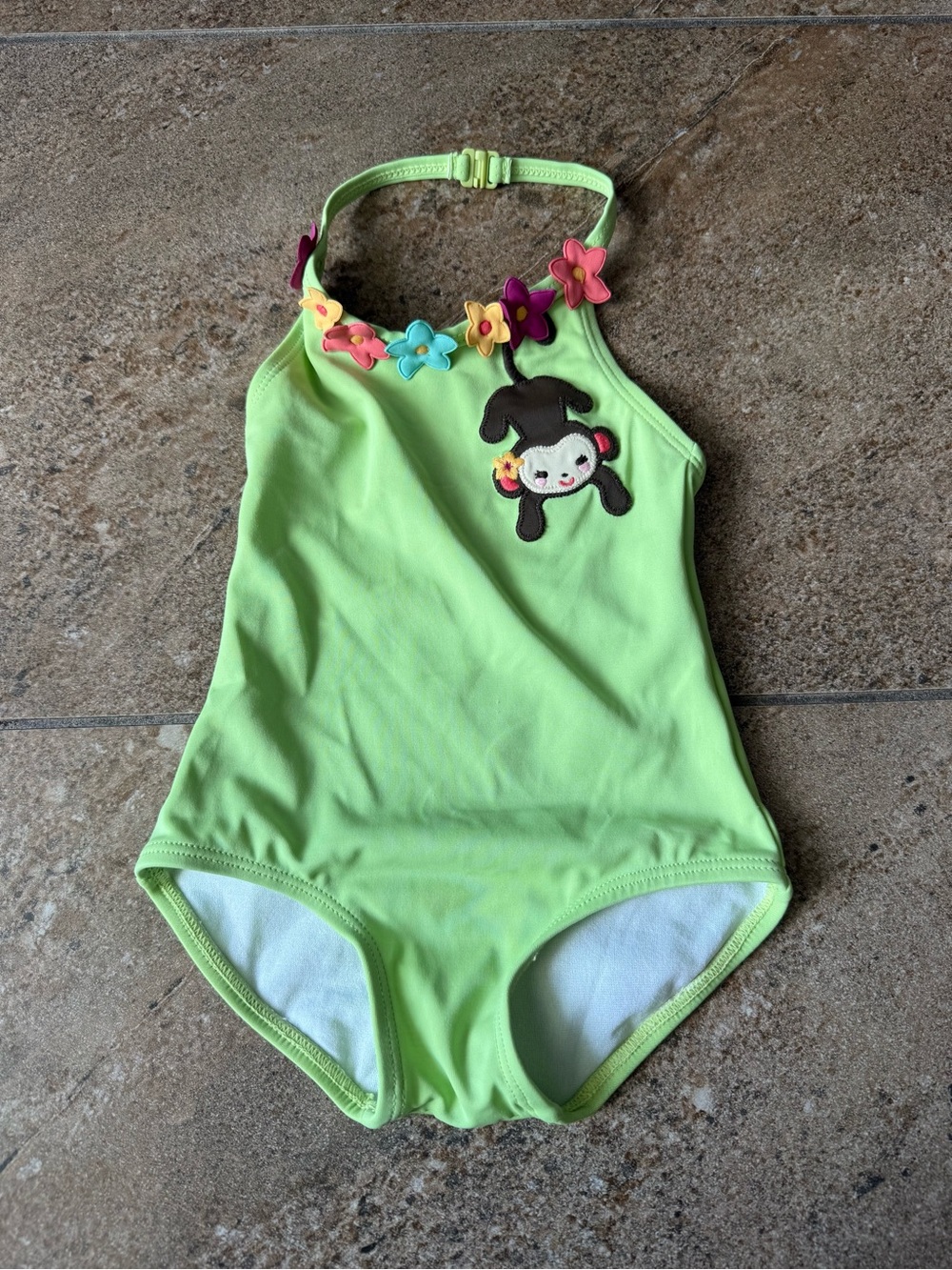 Gymboree Baby Lime Green Monkey Floral Trim One-Piece Swimsuit